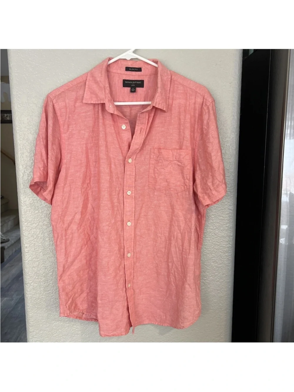Banana Republic Coral Short-Sleeve Linen Button-Up Shirt Size L